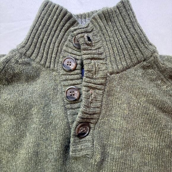 Springfield Original Lambswool Sweater Olive Green Mock Neck Button Pullover M3 - Picture 5 of 12